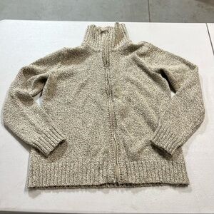 Karen Scott Tan Beige Marled Full Zip Up Knit Sweater Jacket XSmall EUC